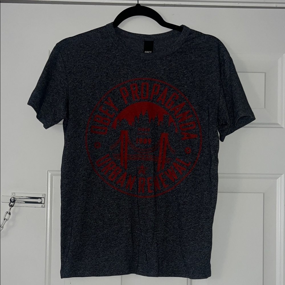 Obey Charcoal Tee with Red Urban Graphic
